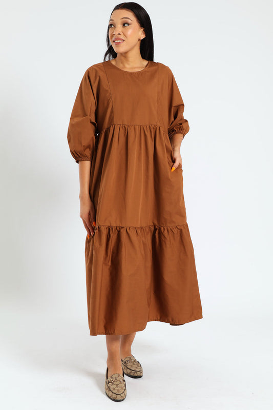 KELSO
ROUND NECK TIERED MAXI DRESS - TOBACCO