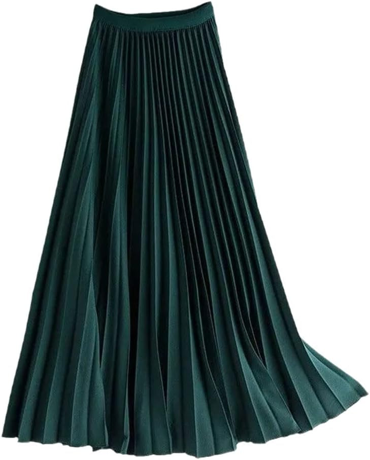 Long Pleated Skirts for Women Fall Chic Fashion A Line Office Skirt